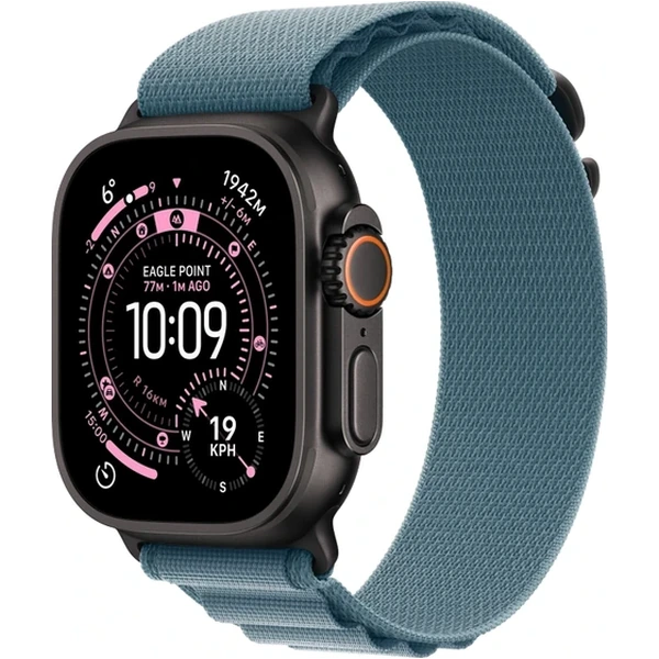 Apple Watch Ultra 3 49mm Black Titanium Case with Light Blue Alpine Loop