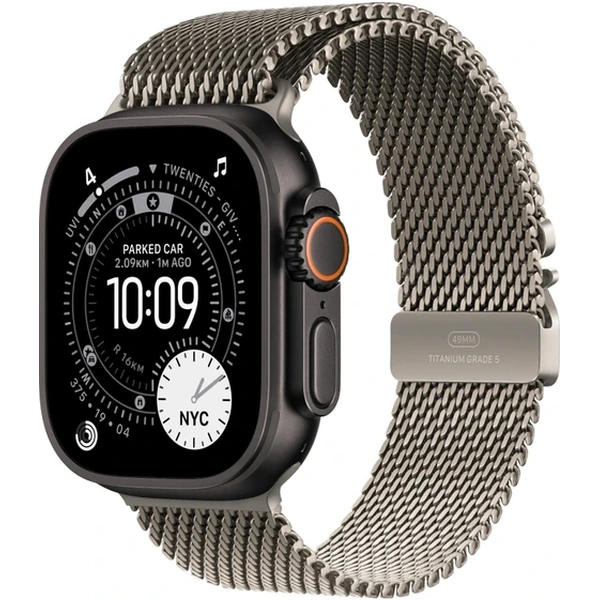 Apple Watch Ultra 3 49mm Black Titanium Case with Natural Titanium Milanese Loop