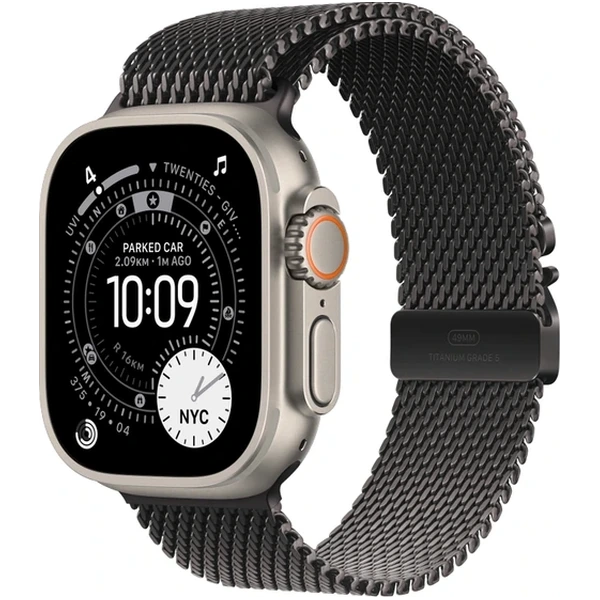 Apple Watch Ultra 3 49mm Natural Titanium Case with Black Titanium Milanese Loop