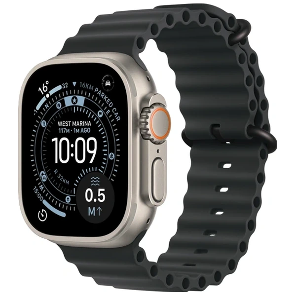 Apple Watch Ultra 3 49mm Natural Titanium Case with Black Ocean Band