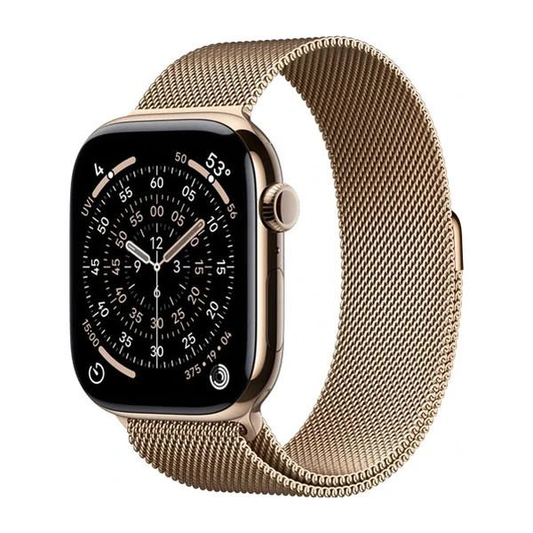 Apple Watch Series 11 42mm Gold Titanium Case, Milanese Loop Gold